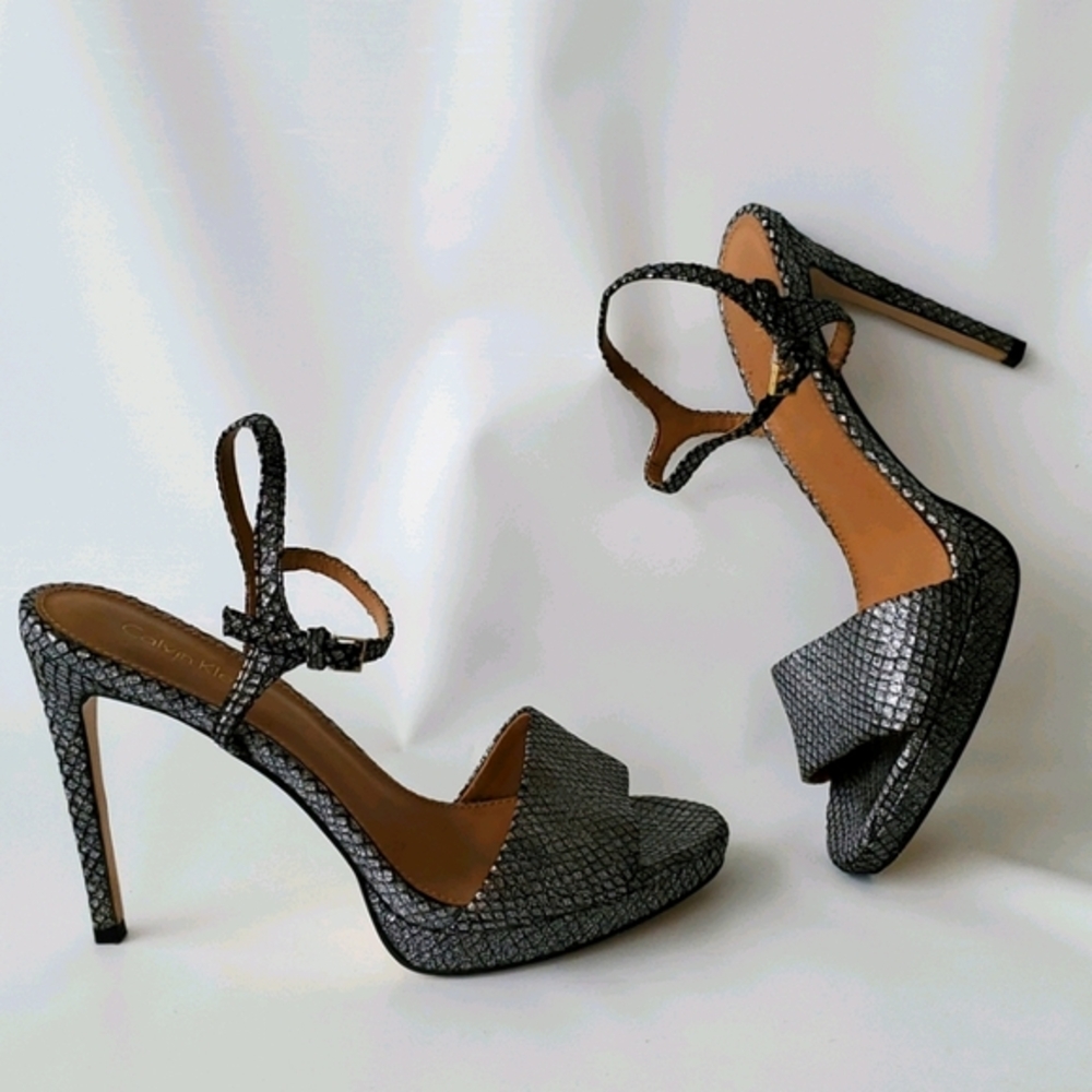 Calvin Klein Back Strap Sandal Heels Metallic Silv